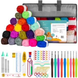Zestaw do szydełkowania 113 el. włóczka szydełka etui