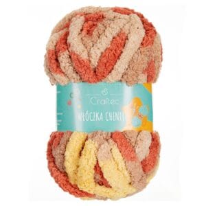 Włóczka Chenille do szydełkowania, wyplatania 20 mm Koralowa Plaża #17