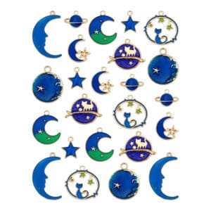 Charmsy metalowe księżyc kotki gwiazdy 24 szt.