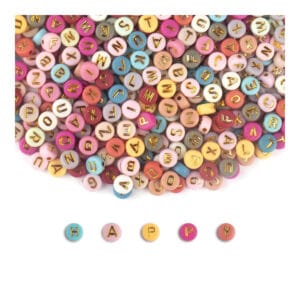 Koraliki akrylowe literki złote napisy do biżuterii 1000 szt.