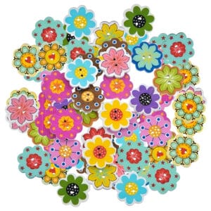 Kolorowe guziki drewniane w kształcie kwiatów 50 szt.